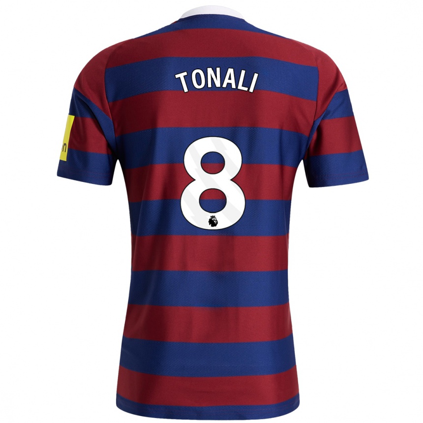 Kids Football Sandro Tonali #8 Burgundy Navy Blue Away Jersey 2024/25 T-Shirt Nz