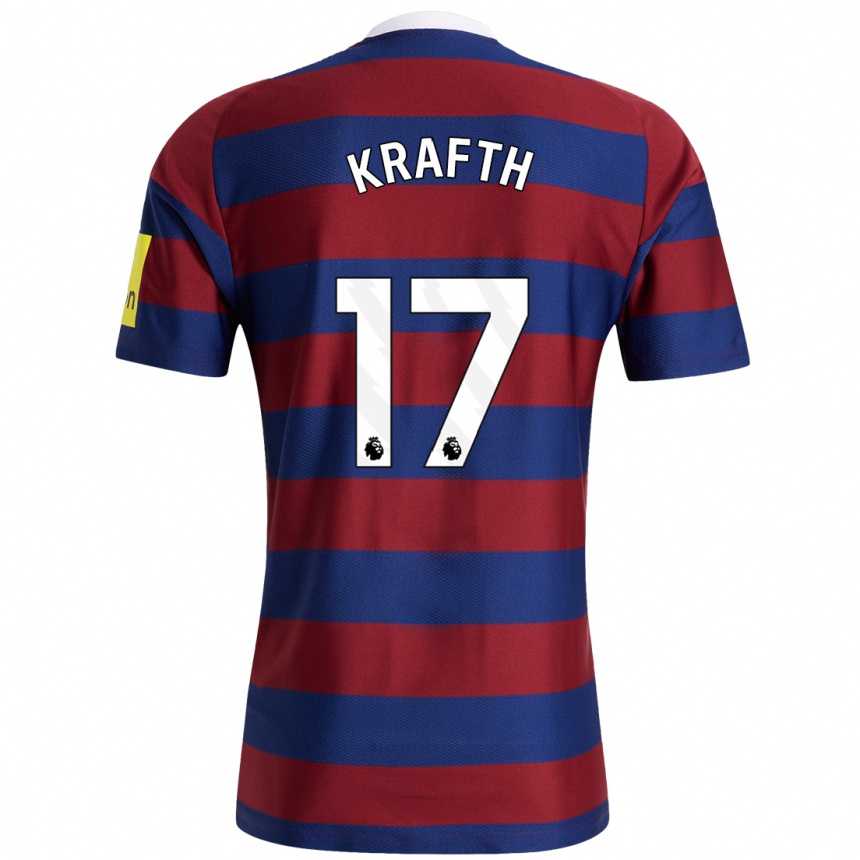 Kids Football Emil Krafth #17 Burgundy Navy Blue Away Jersey 2024/25 T-Shirt Nz