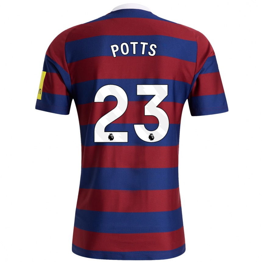 Kids Football Charlotte Potts #23 Burgundy Navy Blue Away Jersey 2024/25 T-Shirt Nz