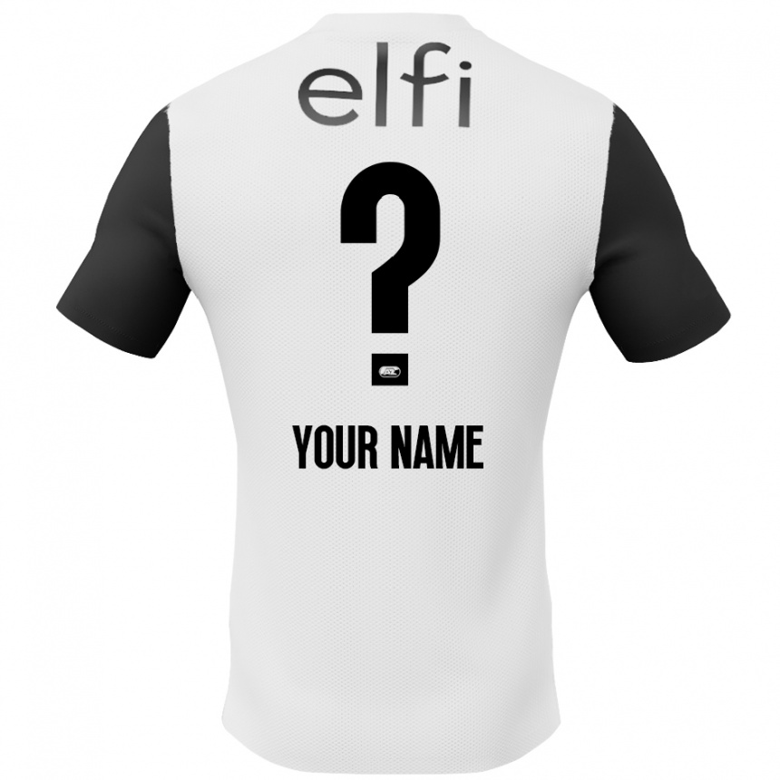 Kids Football Your Name #0 White Black Away Jersey 2024/25 T-Shirt Nz