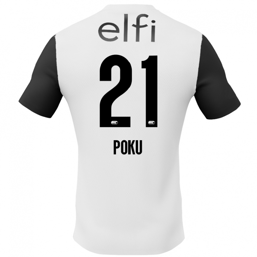 Kids Football Ernest Poku #21 White Black Away Jersey 2024/25 T-Shirt Nz