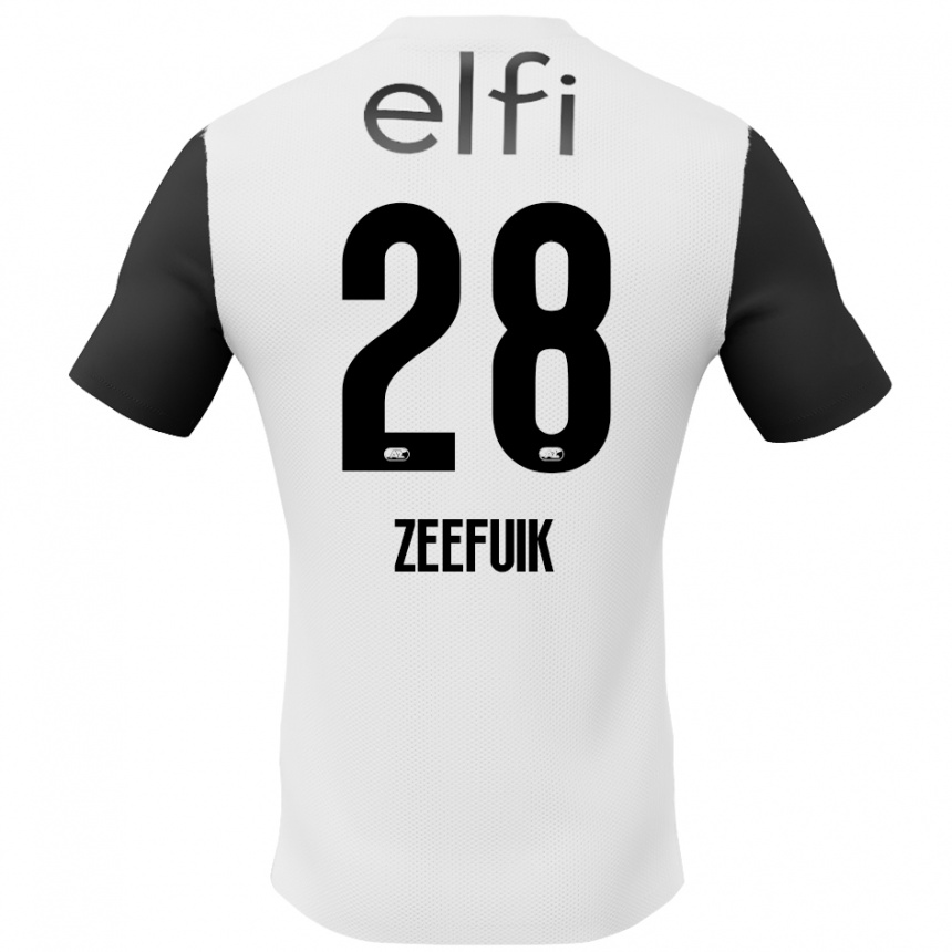 Kids Football Lequincio Zeefuik #28 White Black Away Jersey 2024/25 T-Shirt Nz