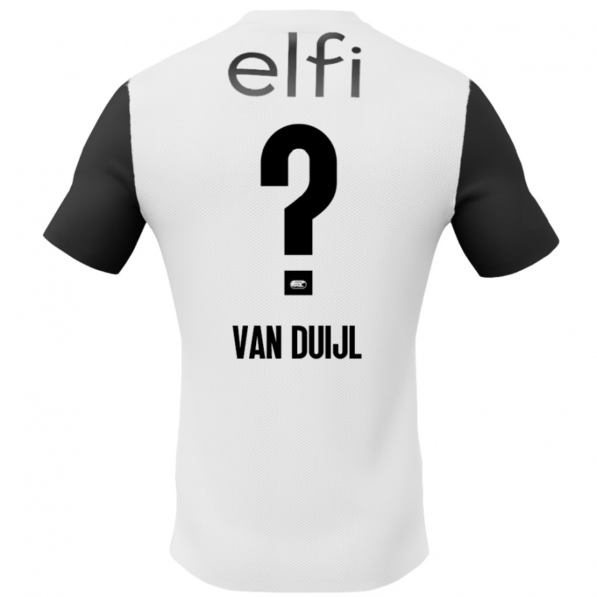 Kids Football Billy Van Duijl #0 White Black Away Jersey 2024/25 T-Shirt Nz