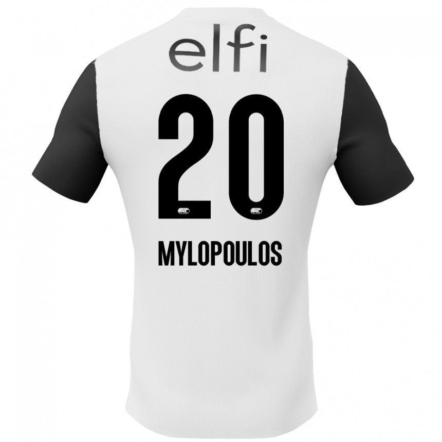 Kids Football Marios Mylopoulos #20 White Black Away Jersey 2024/25 T-Shirt Nz