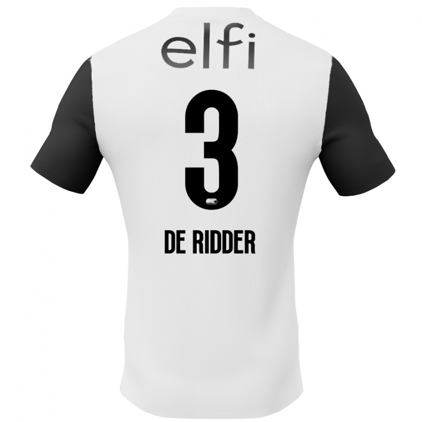 Kids Football Djoeke De Ridder #3 White Black Away Jersey 2024/25 T-Shirt Nz