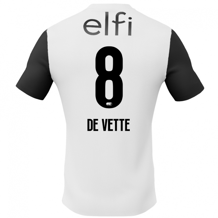 Kids Football Manique De Vette #8 White Black Away Jersey 2024/25 T-Shirt Nz