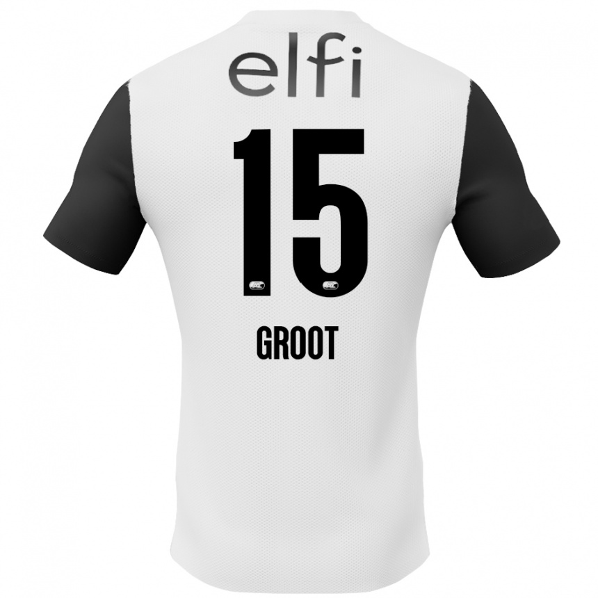 Kids Football Pleun Groot #15 White Black Away Jersey 2024/25 T-Shirt Nz