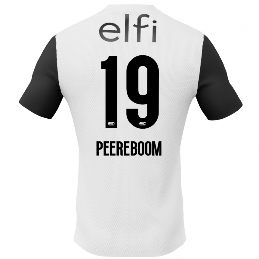 Kids Football Sanne Peereboom #19 White Black Away Jersey 2024/25 T-Shirt Nz