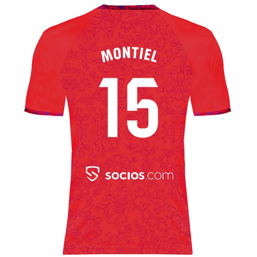 Kids Football Gonzalo Montiel #15 Red Away Jersey 2024/25 T-Shirt Nz