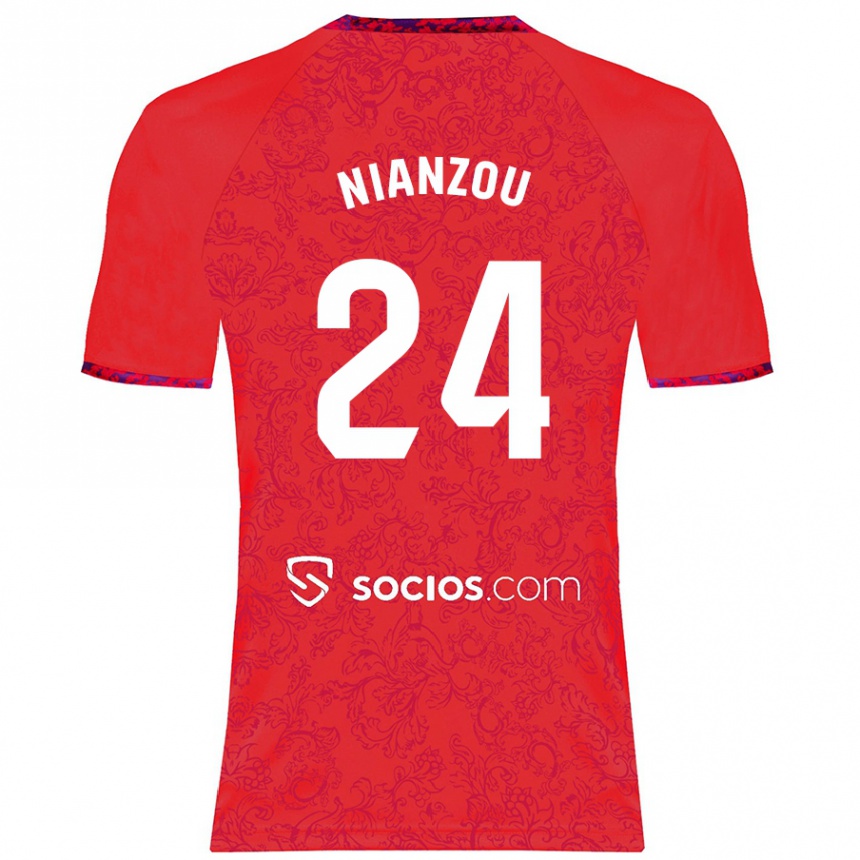 Kids Football Tanguy Nianzou #24 Red Away Jersey 2024/25 T-Shirt Nz