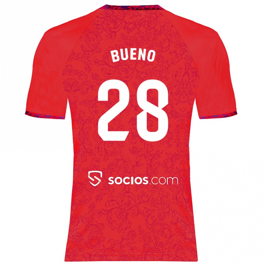 Kids Football Manu Bueno #28 Red Away Jersey 2024/25 T-Shirt Nz