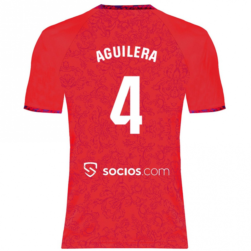 Kids Football Juanan Aguilera #4 Red Away Jersey 2024/25 T-Shirt Nz