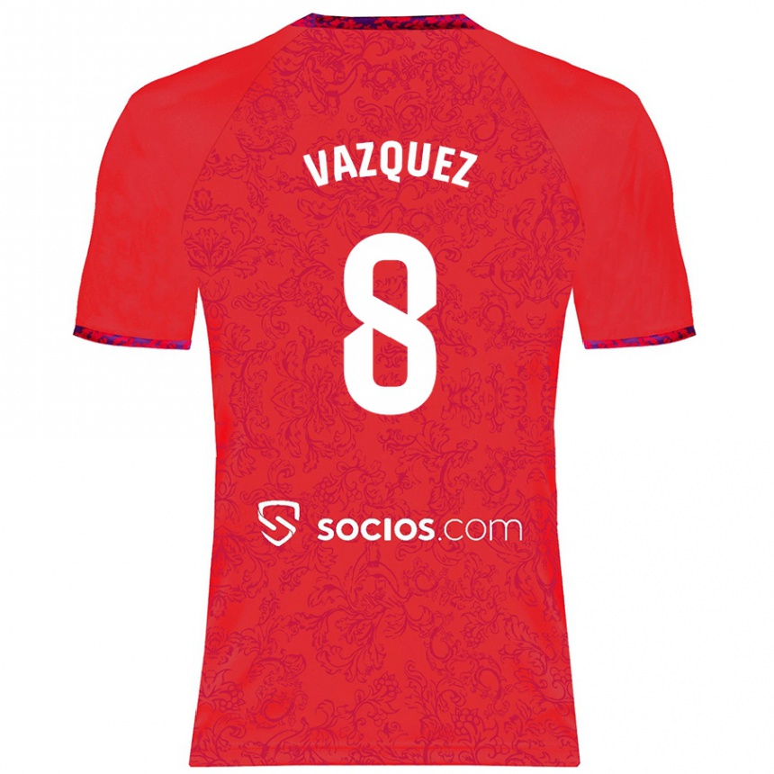 Kids Football Manolo Vázquez #8 Red Away Jersey 2024/25 T-Shirt Nz