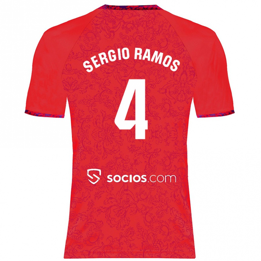 Kids Football Sergio Ramos #4 Red Away Jersey 2024/25 T-Shirt Nz