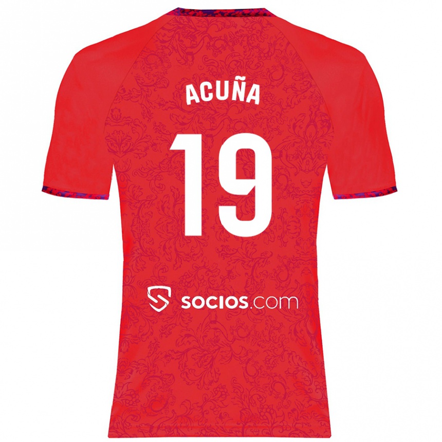 Kids Football Marcos Acuña #19 Red Away Jersey 2024/25 T-Shirt Nz