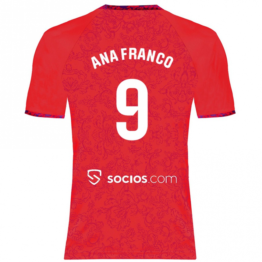 Kids Football Ana Franco De La Vega #9 Red Away Jersey 2024/25 T-Shirt Nz