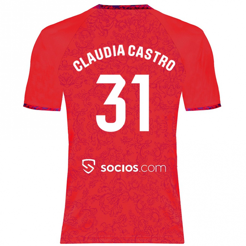 Kids Football Claudia Castro Romero #31 Red Away Jersey 2024/25 T-Shirt Nz