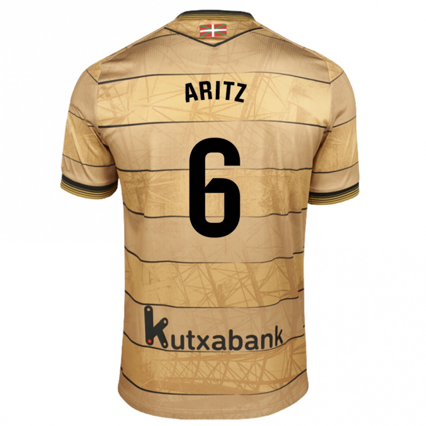 Kids Football Aritz Elustondo #6 Brown Away Jersey 2024/25 T-Shirt Nz