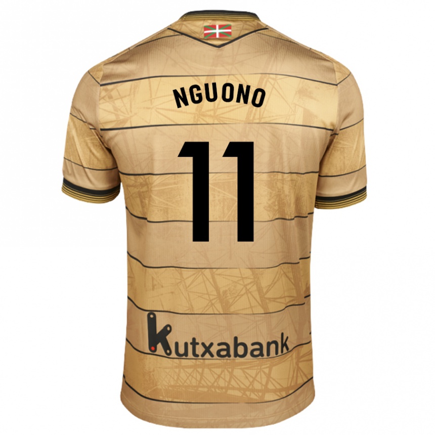 Kids Football Job Nguono #11 Brown Away Jersey 2024/25 T-Shirt Nz