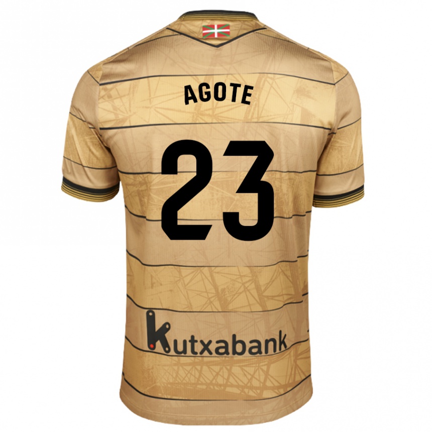 Kids Football Unax Agote #23 Brown Away Jersey 2024/25 T-Shirt Nz