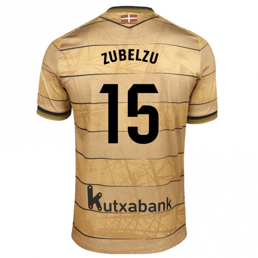 Kids Football Julen Zubelzu #15 Brown Away Jersey 2024/25 T-Shirt Nz