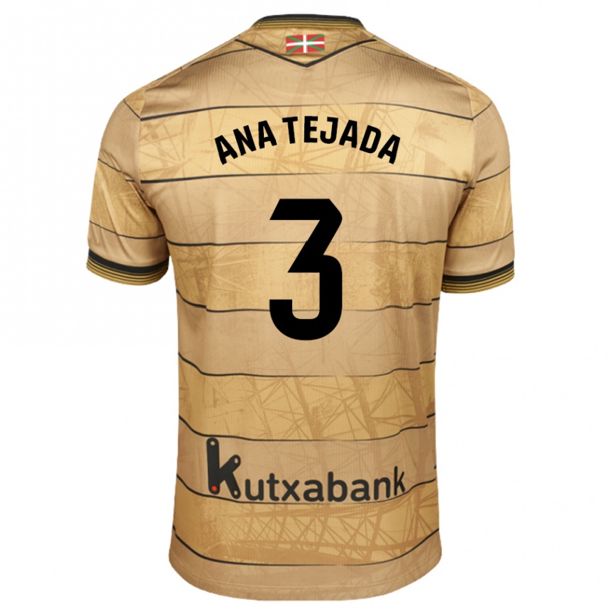 Kids Football Ana Tejada Jiménez #3 Brown Away Jersey 2024/25 T-Shirt Nz