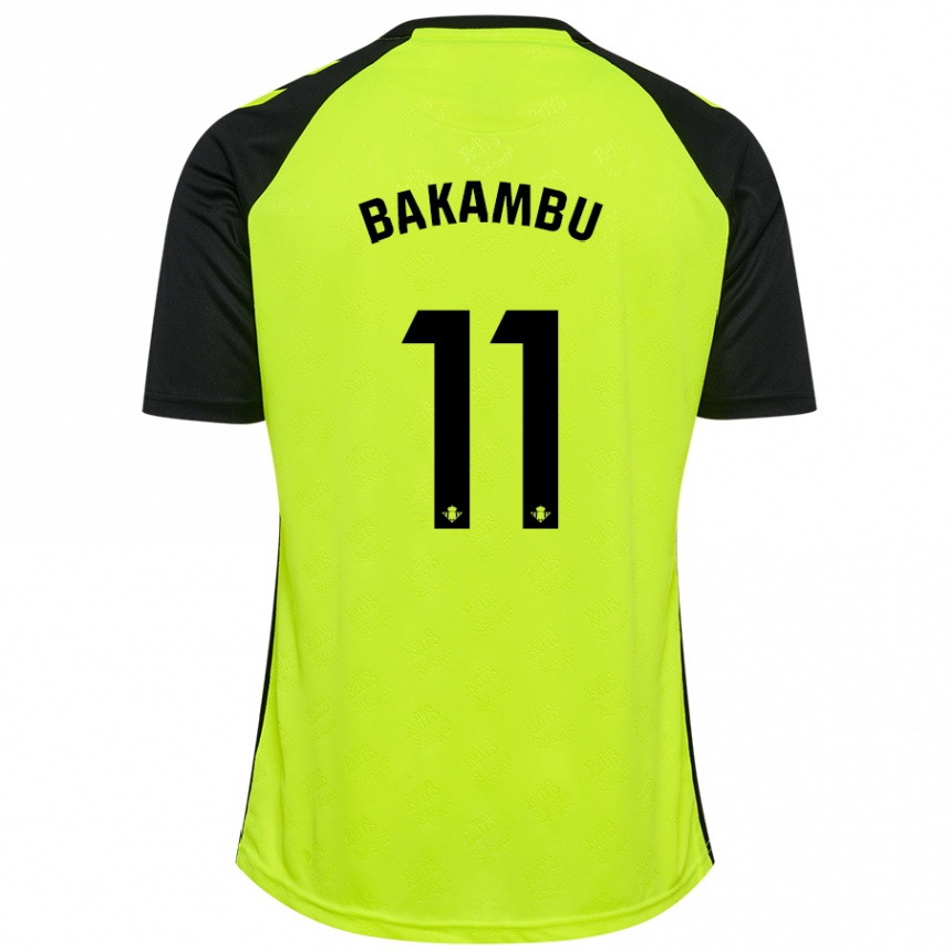 Kids Football Cedric Bakambu #11 Fluorescent Yellow Black Away Jersey 2024/25 T-Shirt Nz