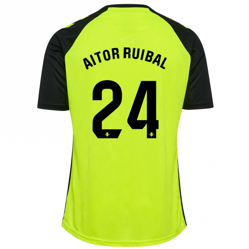 Kids Football Aitor Ruibal #24 Fluorescent Yellow Black Away Jersey 2024/25 T-Shirt Nz