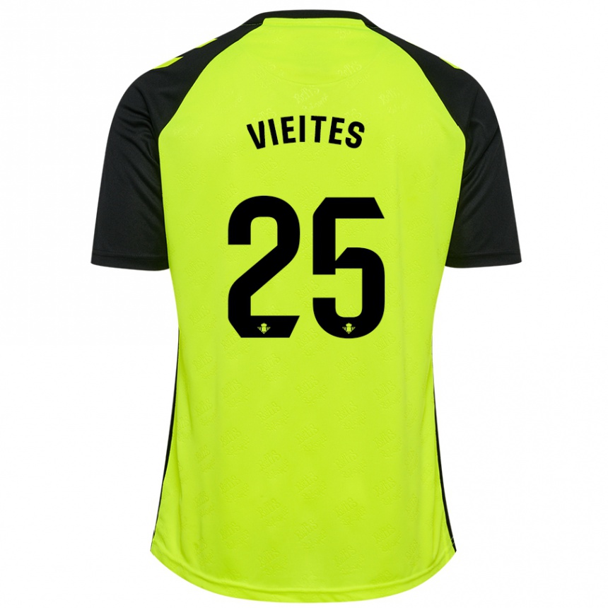 Kids Football Fran Vieites #25 Fluorescent Yellow Black Away Jersey 2024/25 T-Shirt Nz