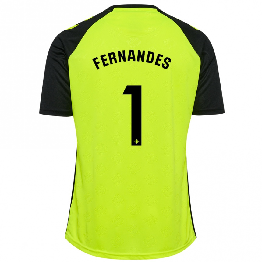 Kids Football Guilherme Fernandes #1 Fluorescent Yellow Black Away Jersey 2024/25 T-Shirt Nz