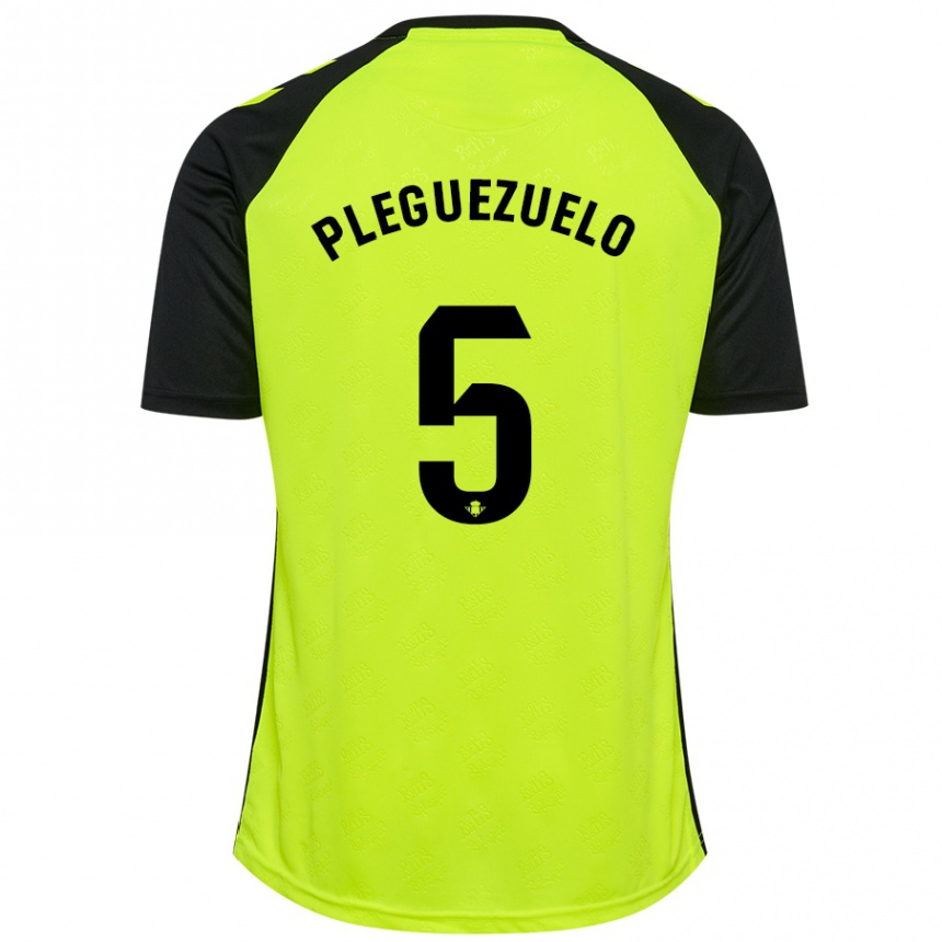 Kids Football Xavi Pleguezuelo #5 Fluorescent Yellow Black Away Jersey 2024/25 T-Shirt Nz