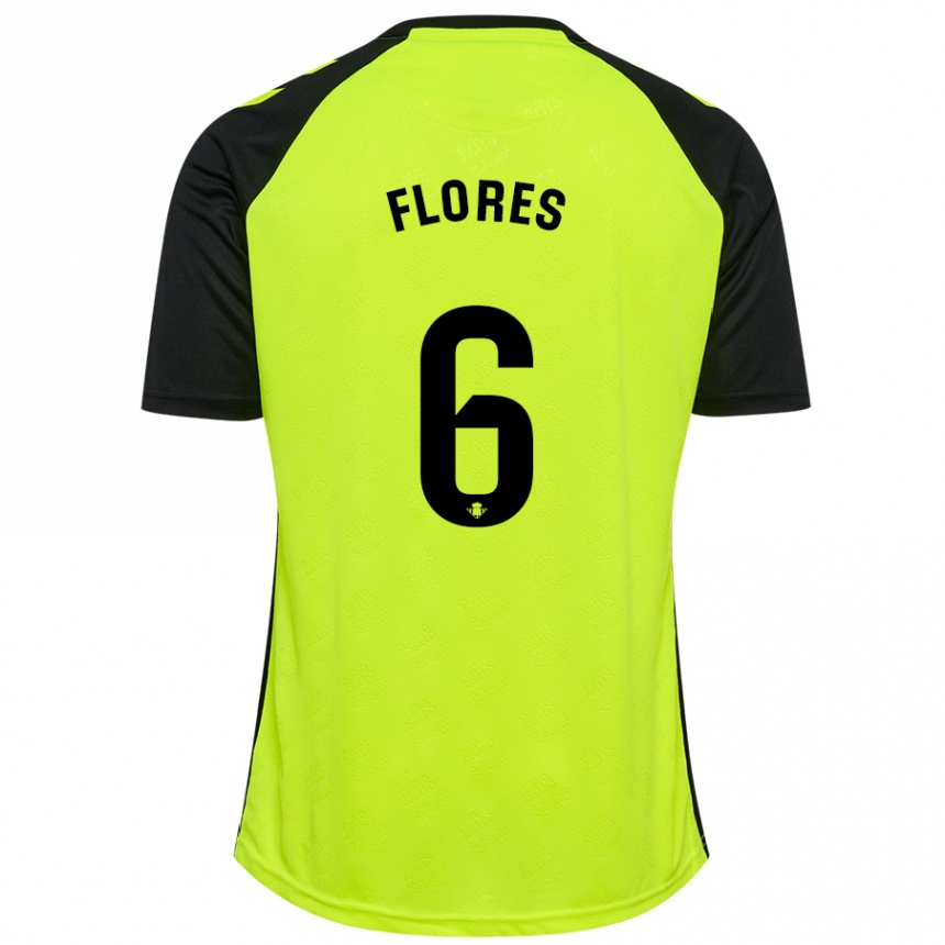 Kids Football Mateo Flores #6 Fluorescent Yellow Black Away Jersey 2024/25 T-Shirt Nz