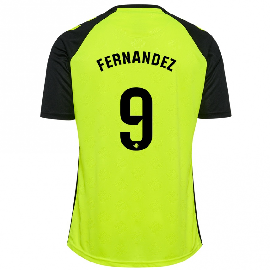 Kids Football Marcos Fernández #9 Fluorescent Yellow Black Away Jersey 2024/25 T-Shirt Nz