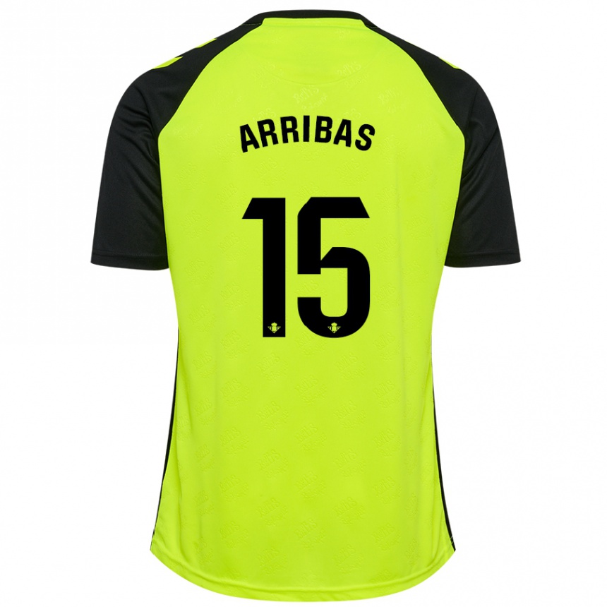 Kids Football Sergio Arribas #15 Fluorescent Yellow Black Away Jersey 2024/25 T-Shirt Nz