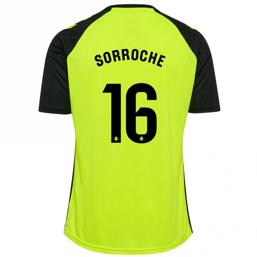 Kids Football Ginés Sorroche #16 Fluorescent Yellow Black Away Jersey 2024/25 T-Shirt Nz