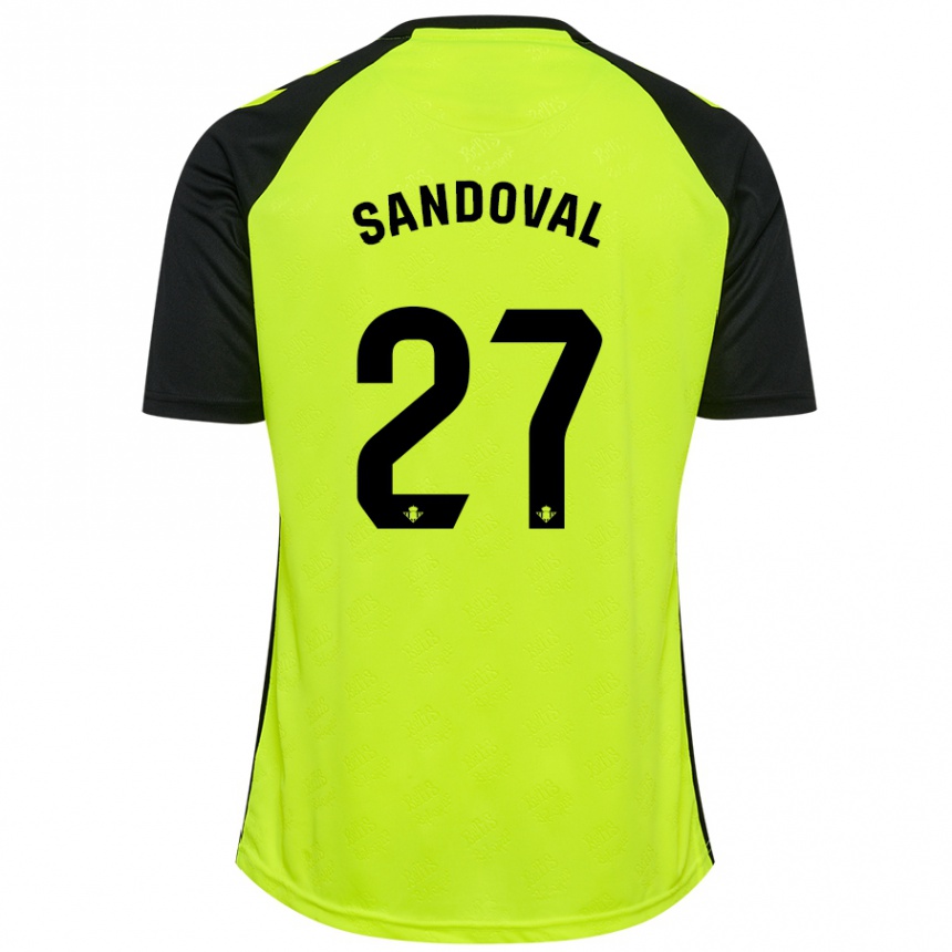 Kids Football Keimer Sandoval #27 Fluorescent Yellow Black Away Jersey 2024/25 T-Shirt Nz