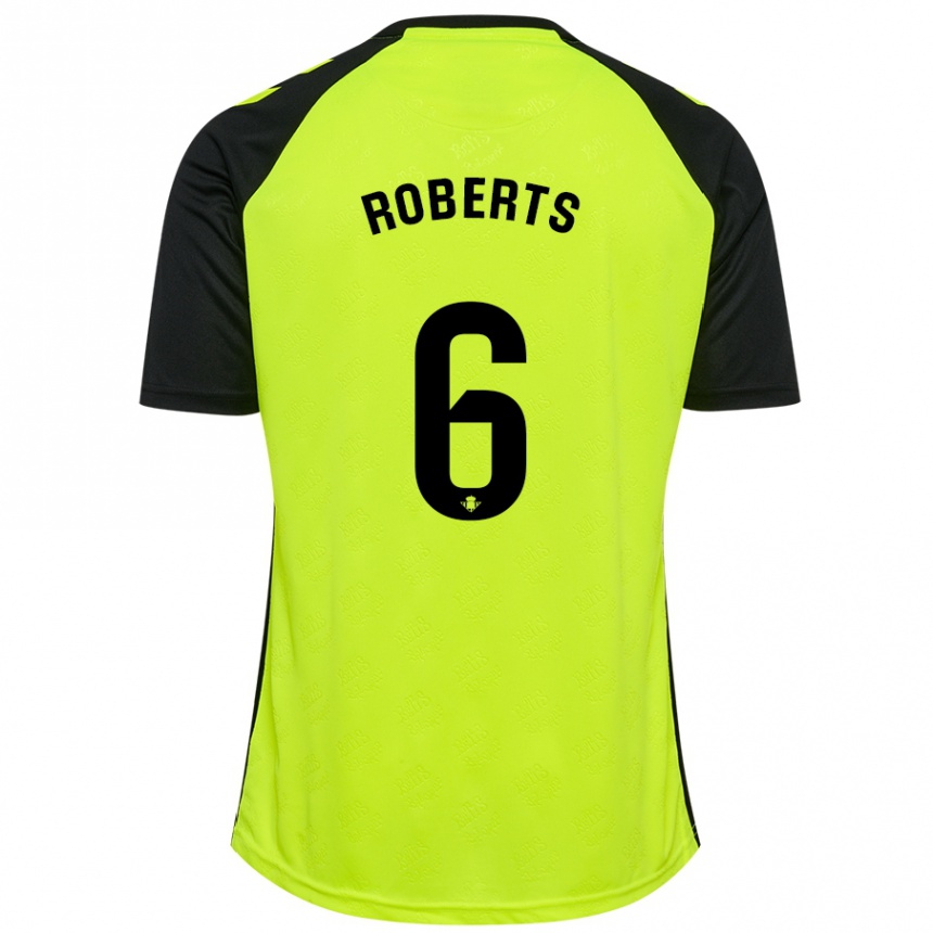 Kids Football Rhiannon Roberts #6 Fluorescent Yellow Black Away Jersey 2024/25 T-Shirt Nz