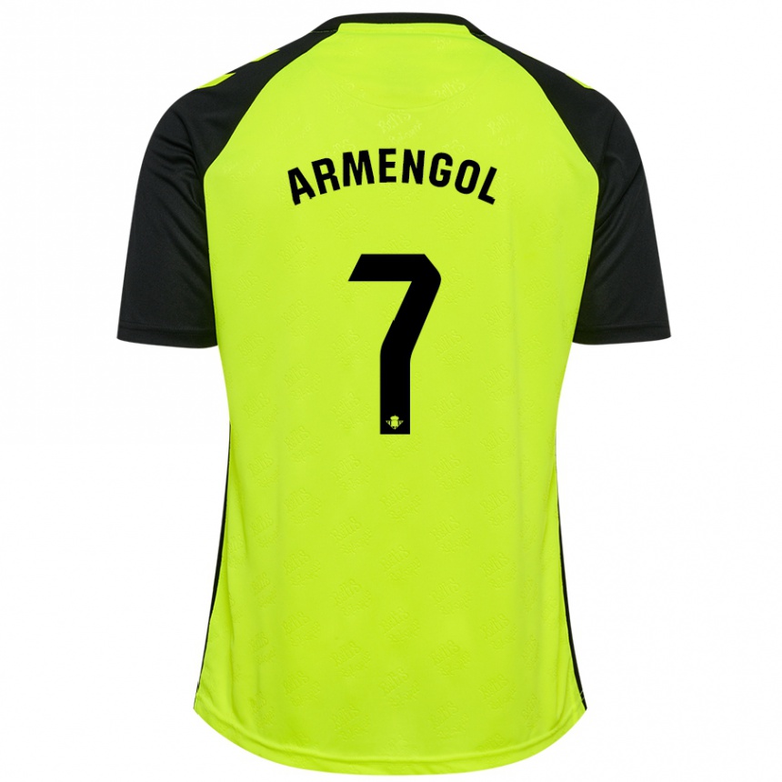 Kids Football Carla Armengol Joaniquet #7 Fluorescent Yellow Black Away Jersey 2024/25 T-Shirt Nz