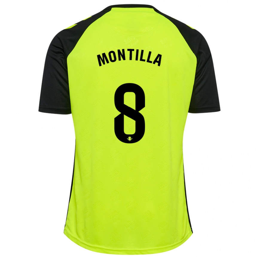 Kids Football Natalia Montilla #8 Fluorescent Yellow Black Away Jersey 2024/25 T-Shirt Nz