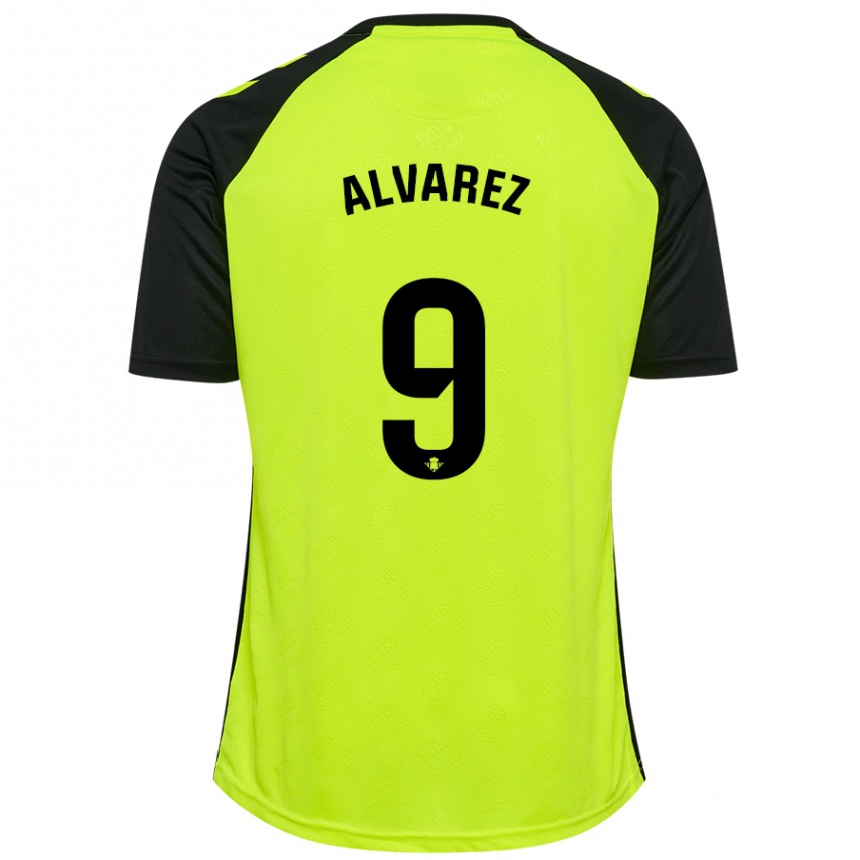 Kids Football Carmen Álvarez Sánchez #9 Fluorescent Yellow Black Away Jersey 2024/25 T-Shirt Nz