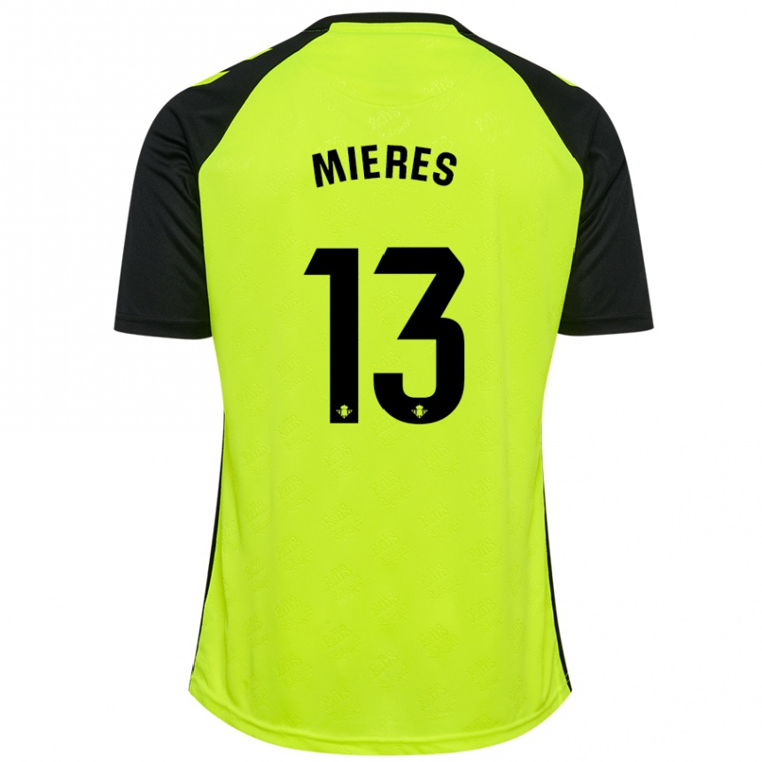 Kids Football Malena Mieres García #13 Fluorescent Yellow Black Away Jersey 2024/25 T-Shirt Nz