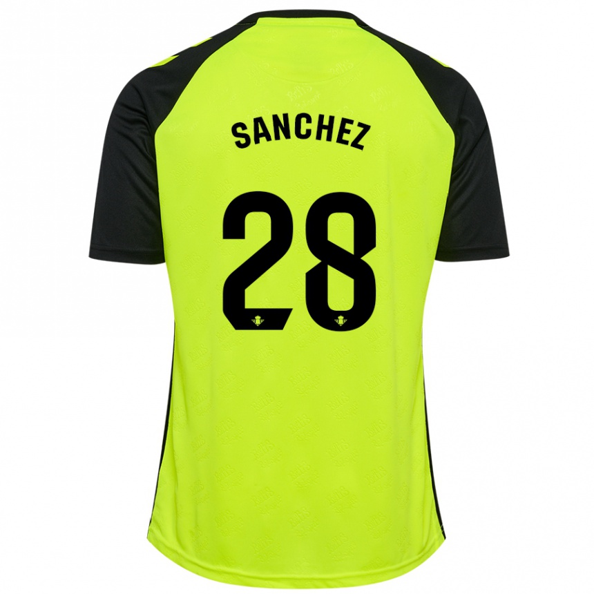 Kids Football Marina Sánchez #28 Fluorescent Yellow Black Away Jersey 2024/25 T-Shirt Nz