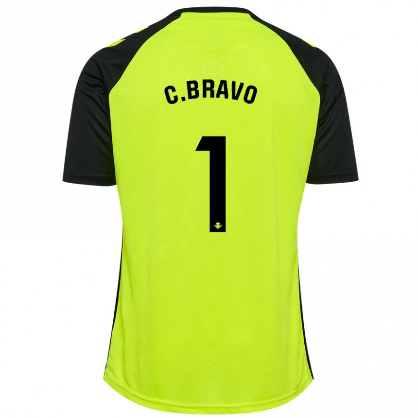 Kids Football Claudio Bravo #1 Fluorescent Yellow Black Away Jersey 2024/25 T-Shirt Nz