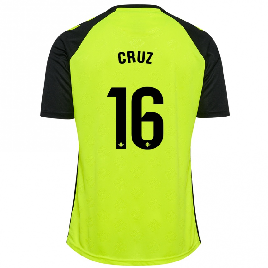 Kids Football Juan Cruz #16 Fluorescent Yellow Black Away Jersey 2024/25 T-Shirt Nz