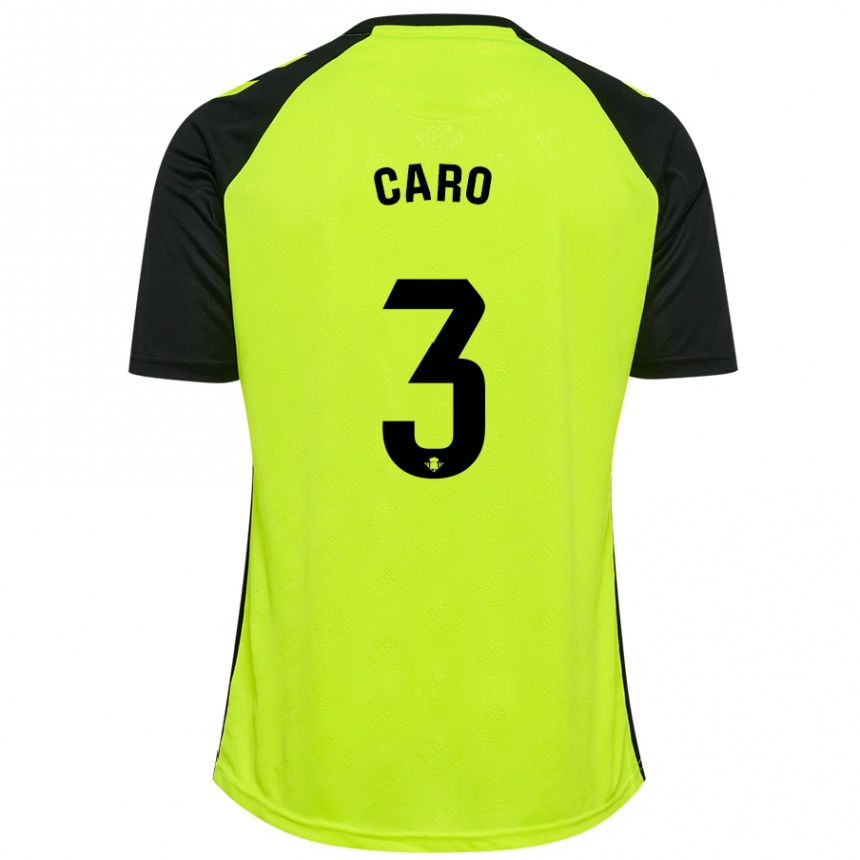 Kids Football Andrés Caro #3 Fluorescent Yellow Black Away Jersey 2024/25 T-Shirt Nz