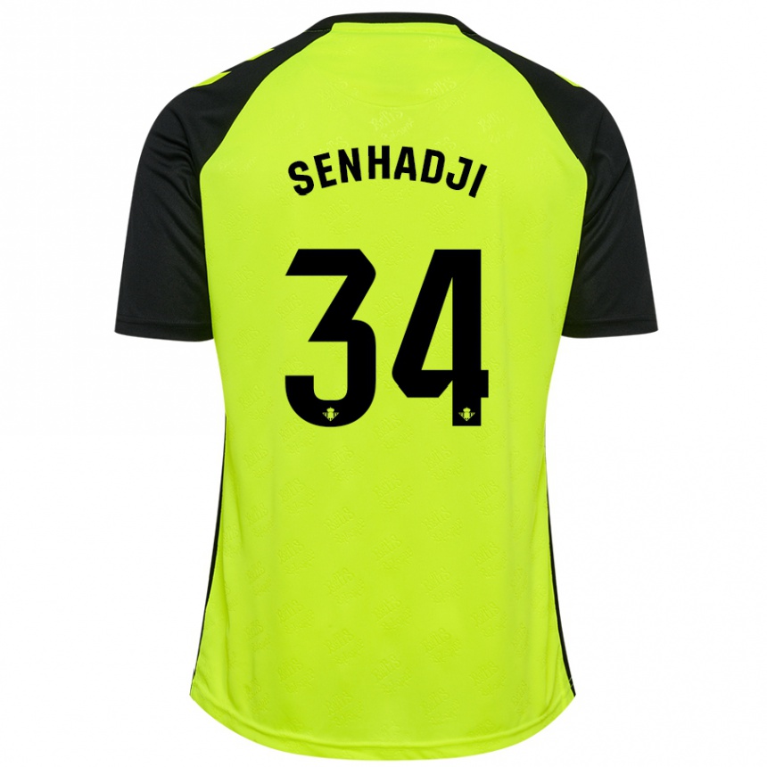 Kids Football Yanis Senhadji #34 Fluorescent Yellow Black Away Jersey 2024/25 T-Shirt Nz