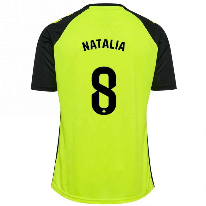 Kids Football Natalia Montilla Martinez #8 Fluorescent Yellow Black Away Jersey 2024/25 T-Shirt Nz