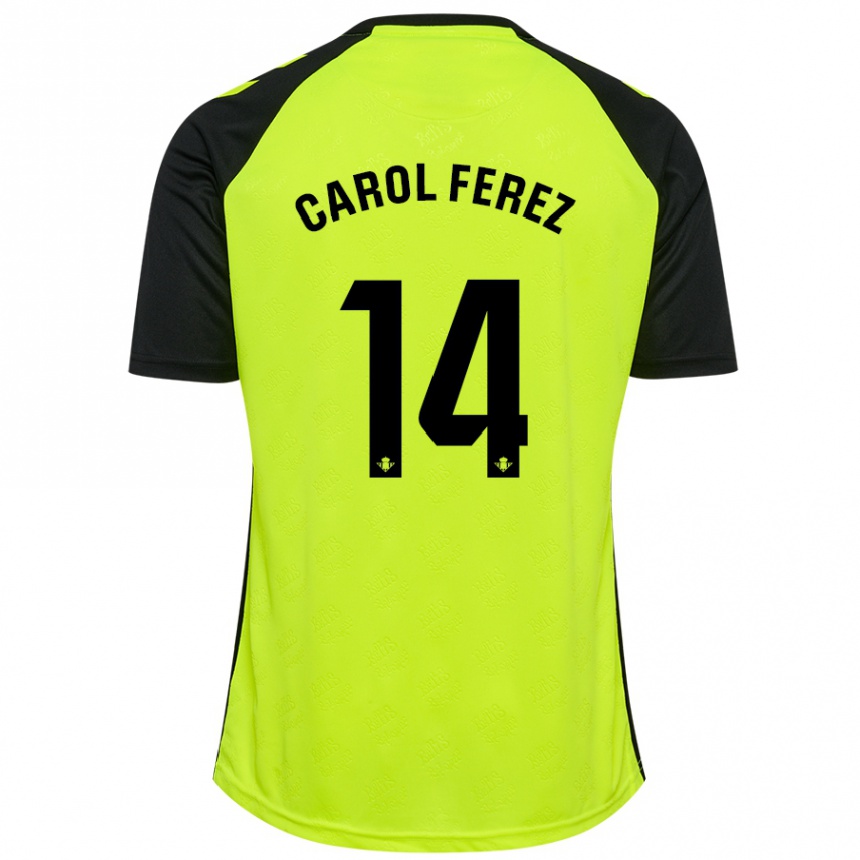 Kids Football Carolina Férez Méndez #14 Fluorescent Yellow Black Away Jersey 2024/25 T-Shirt Nz