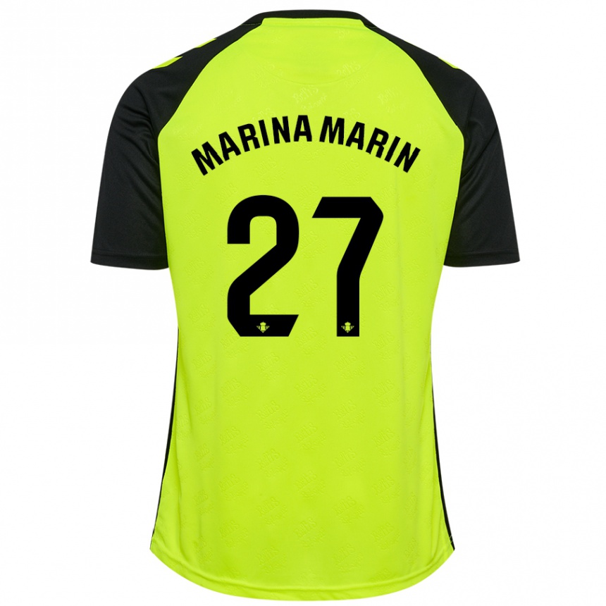 Kids Football Marina Marín #27 Fluorescent Yellow Black Away Jersey 2024/25 T-Shirt Nz