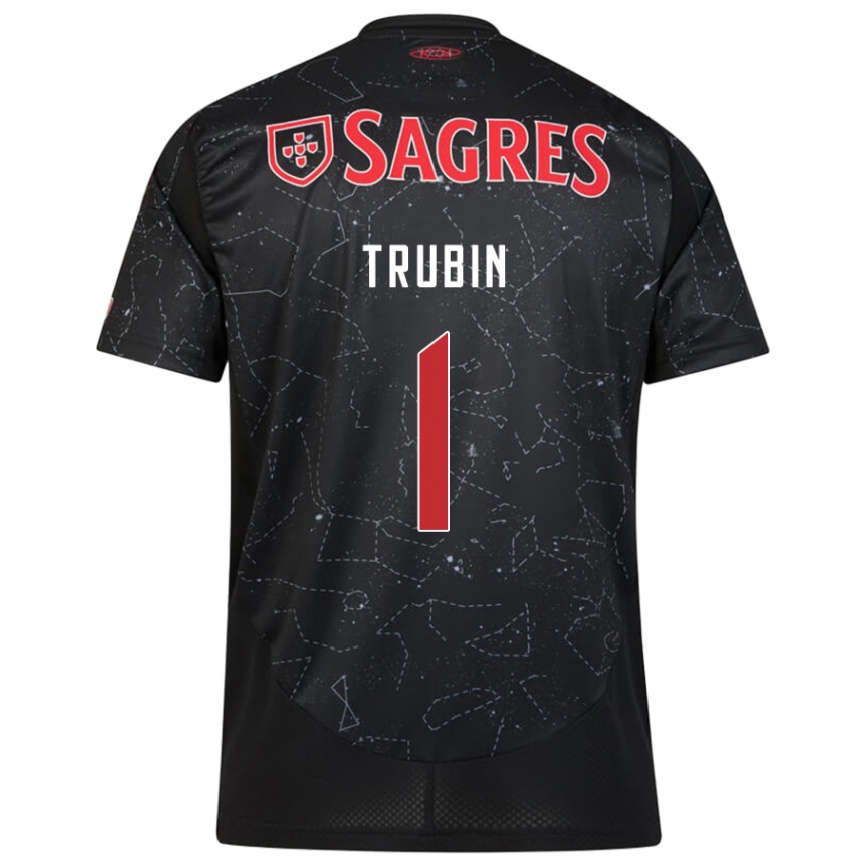 Kids Football Anatoliy Trubin #1 Black Red Away Jersey 2024/25 T-Shirt Nz